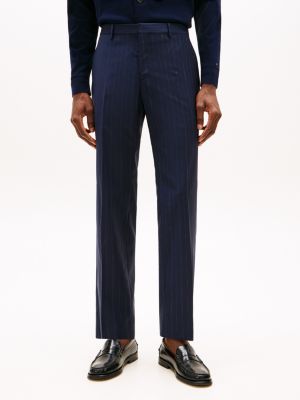 pantalon à fines rayures en pure laine bleu pour hommes tommy hilfiger