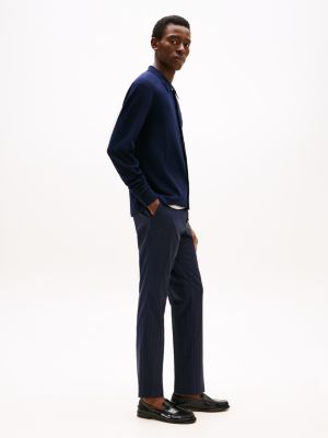 blauw wollen pantalon met krijtstreep voor heren - tommy hilfiger