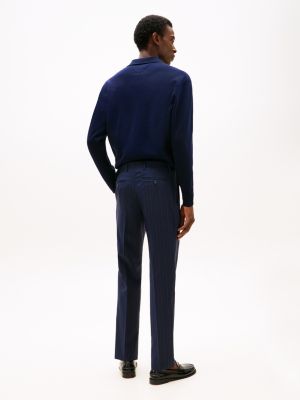 blauw wollen pantalon met krijtstreep voor heren - tommy hilfiger