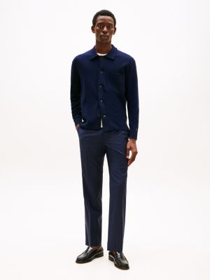 pantalon à fines rayures en pure laine bleu pour hommes tommy hilfiger