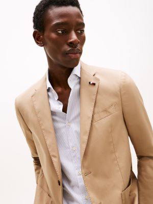 blazer monopetto slim fit con revers classici beige da uomini tommy hilfiger