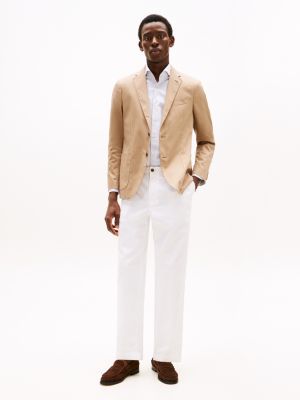 blazer monopetto slim fit con revers classici beige da uomini tommy hilfiger