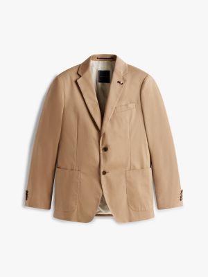 blazer monopetto slim fit con revers classici beige da uomini tommy hilfiger