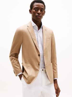 blazer monopetto slim fit con revers classici beige da uomini tommy hilfiger