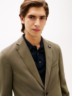 blazer ajusté à revers crantés vert pour hommes tommy hilfiger