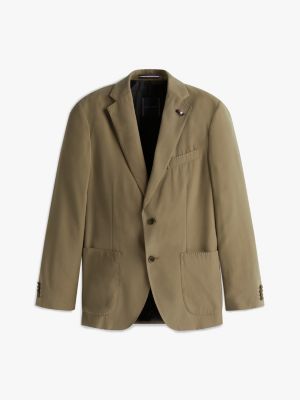 groen slim fit blazer met revers met inkeping voor heren - tommy hilfiger