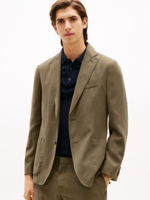 groen slim fit blazer met revers met inkeping voor heren - tommy hilfiger