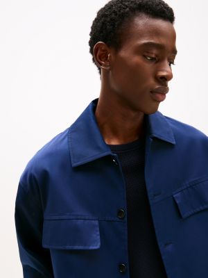 bomber en gabardine bleu pour hommes tommy hilfiger