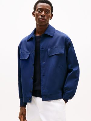 bomber en gabardine bleu pour hommes tommy hilfiger