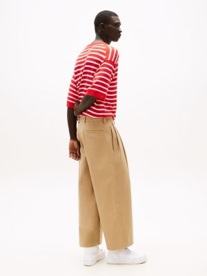 beige the runway collection wide leg chinos for men tommy hilfiger