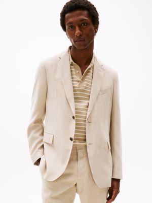 beige slim fit single-breasted pak voor heren - tommy hilfiger
