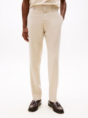 beige slim fit single-breasted pak voor heren - tommy hilfiger