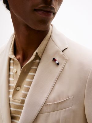 beige slim fit single-breasted pak voor heren - tommy hilfiger