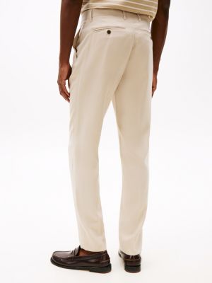 beige slim fit single-breasted pak voor heren - tommy hilfiger