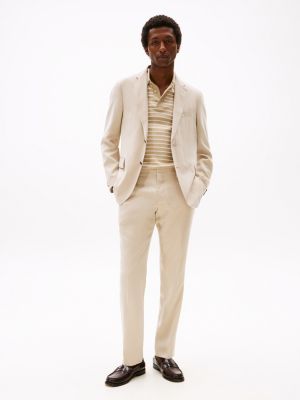 beige slim fit single-breasted pak voor heren - tommy hilfiger