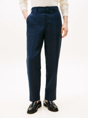blauw regular fit broek van puur linnen voor heren - tommy hilfiger