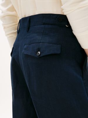 blauw regular fit broek van puur linnen voor heren - tommy hilfiger