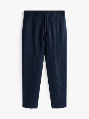 blauw regular fit broek van puur linnen voor heren - tommy hilfiger