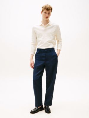 blue regular fit broek van puur linnen voor heren - tommy hilfiger