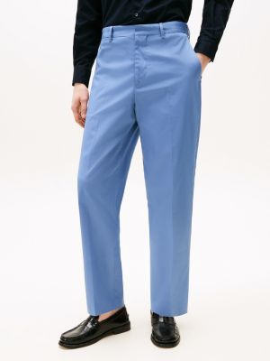 blauw regular fit broek met persvouwen voor heren - tommy hilfiger