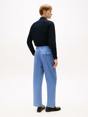 blauw regular fit broek met persvouwen voor heren - tommy hilfiger