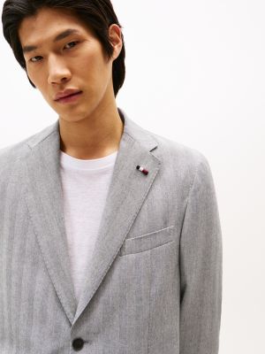 blazer extra slim tissage chevron gris pour hommes tommy hilfiger