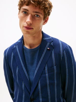 blazer boutonnage droit à fines rayures bleu pour hommes tommy hilfiger