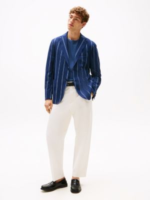 blazer boutonnage droit à fines rayures bleu pour hommes tommy hilfiger