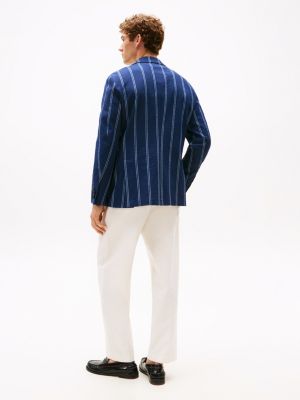 blazer boutonnage droit à fines rayures bleu pour hommes tommy hilfiger