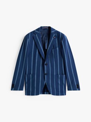 blazer boutonnage droit à fines rayures bleu pour hommes tommy hilfiger