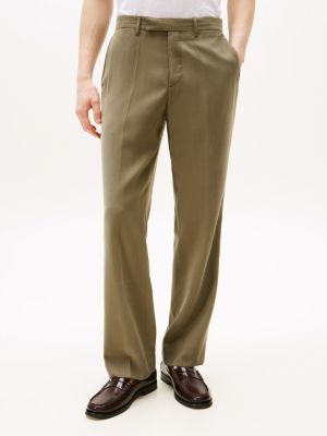 groen regular fit broek met persvouwen voor heren - tommy hilfiger