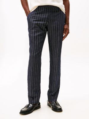 blue pinstripe linen blend slim trousers for men tommy hilfiger