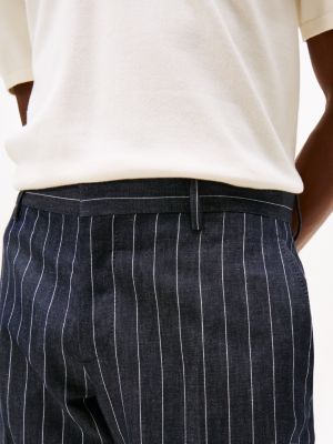 blue pinstripe linen blend slim trousers for men tommy hilfiger