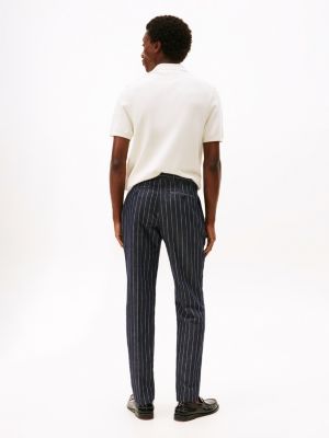 blue pinstripe linen blend slim trousers for men tommy hilfiger