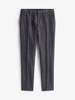 blue pinstripe linen blend slim trousers for men tommy hilfiger