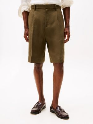 green pure linen regular shorts for men tommy hilfiger