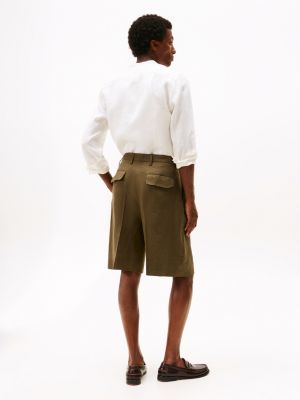green pure linen regular shorts for men tommy hilfiger