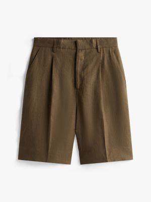green pure linen regular shorts for men tommy hilfiger