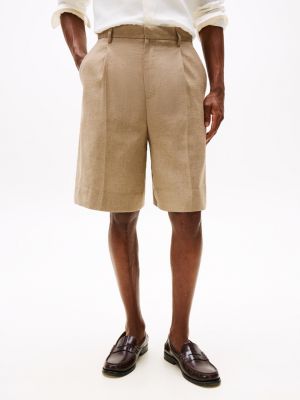 beige twill regular shorts for men tommy hilfiger