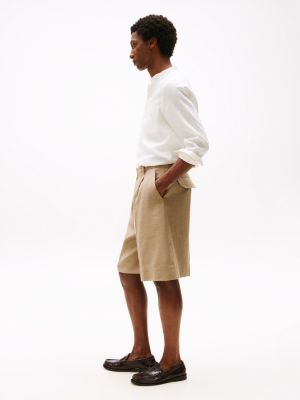 beige twill regular shorts for men tommy hilfiger