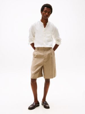 beige twill regular shorts for men tommy hilfiger