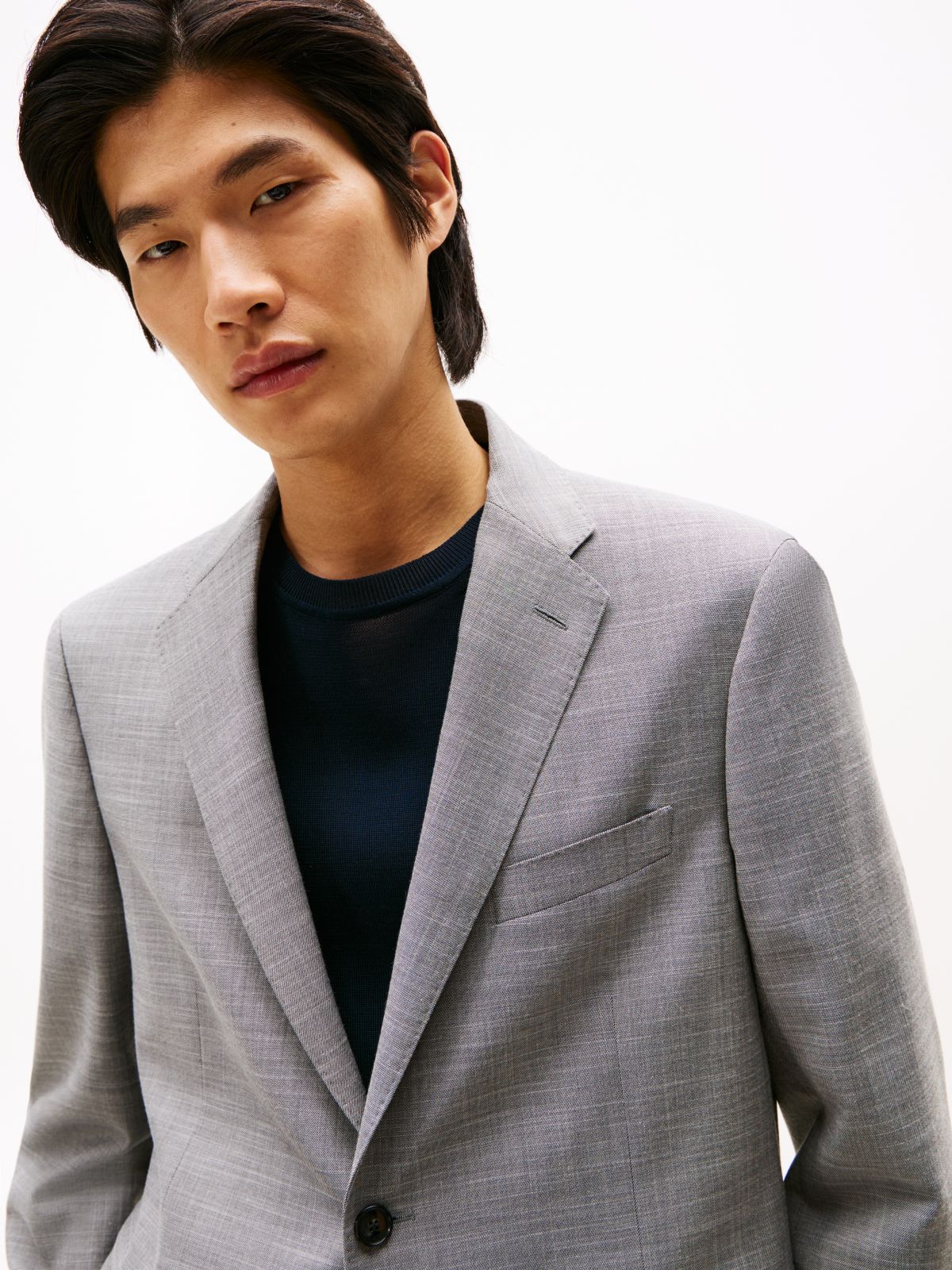 Textured Single Breasted Suit — Grey