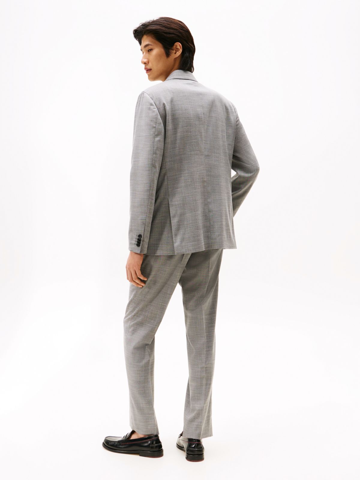 Textured Single Breasted Suit — Grey