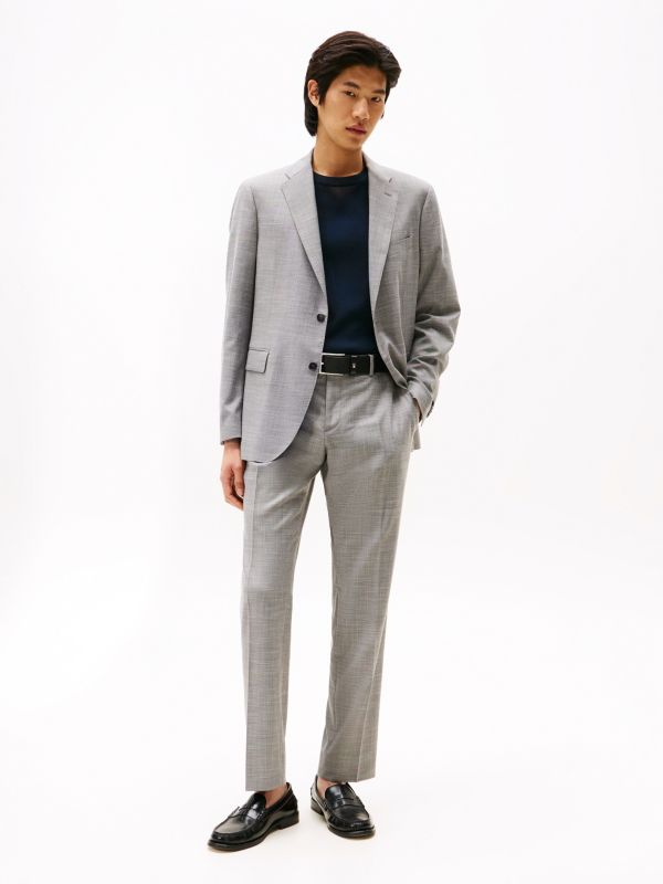Textured Single Breasted Suit — Grey