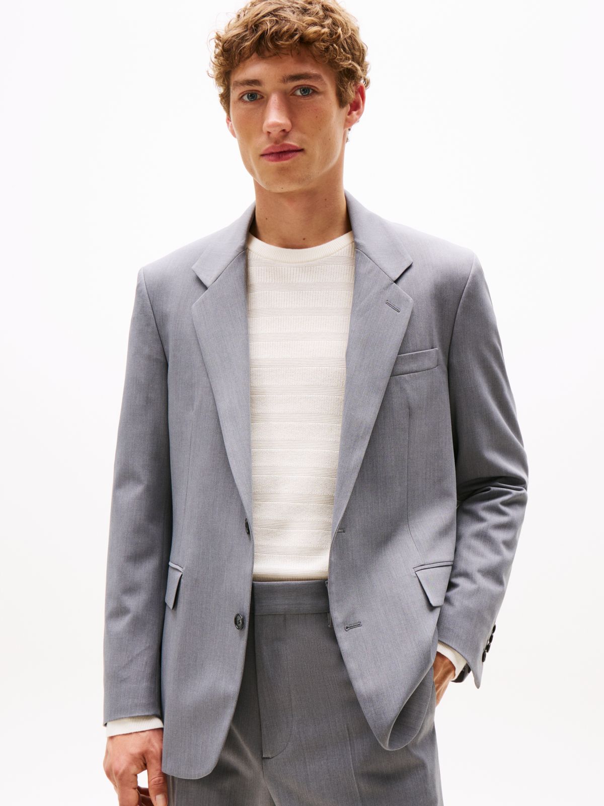 Twill Single Breasted Blazer With Wool — Grey