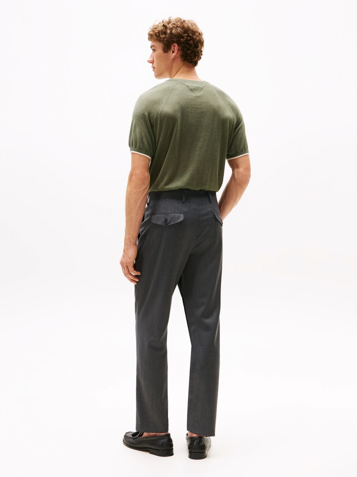 Wool Blend Twill Pressed Crease Trousers — Grey