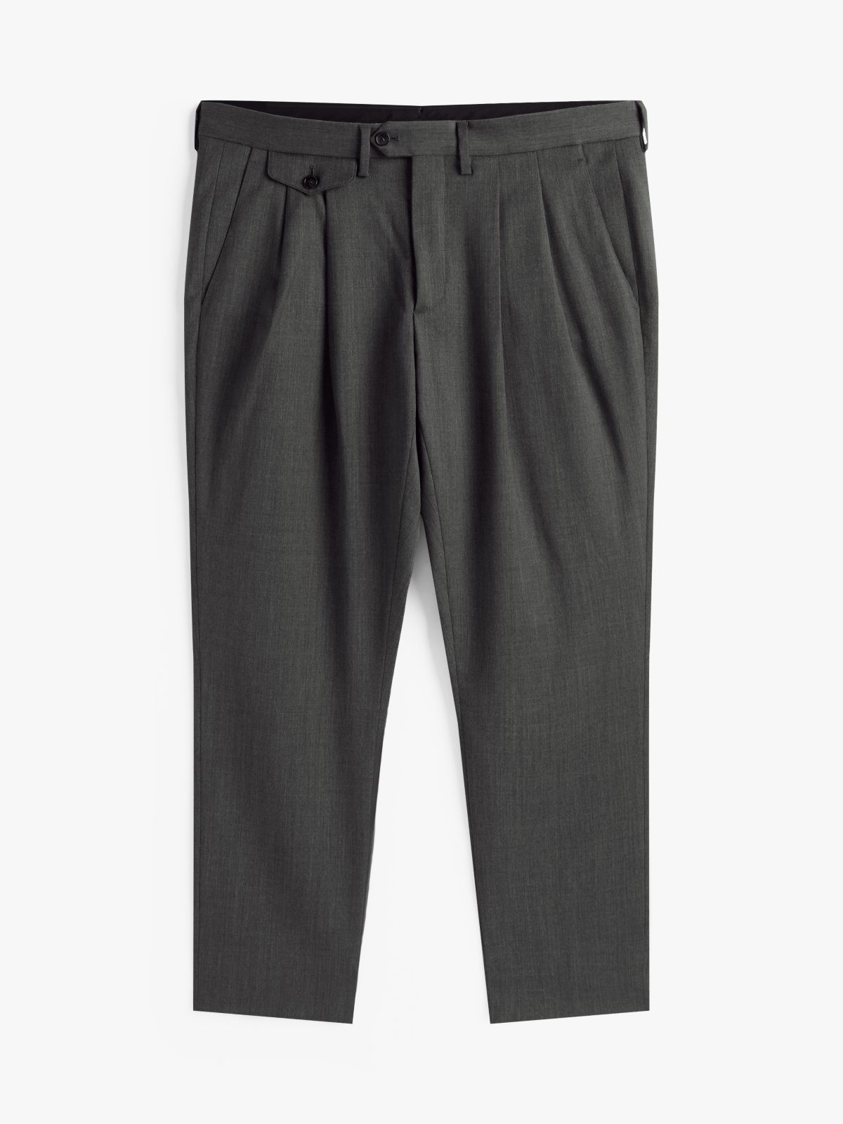 Wool Blend Twill Pressed Crease Trousers — Grey