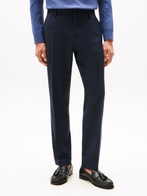 blue textured wool blend trousers for men tommy hilfiger