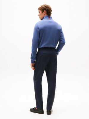blue textured wool blend trousers for men tommy hilfiger