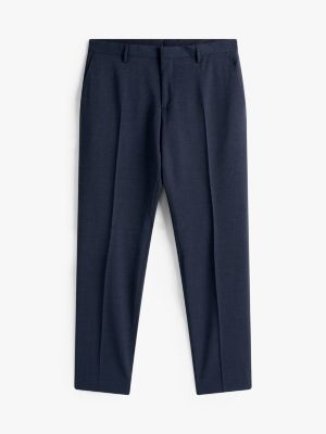 blue textured wool blend trousers for men tommy hilfiger